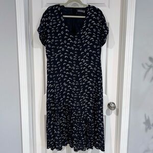 Mint Velvet Dress Sz 14 US Black White Short Sleeve Maxi Boho V Neck Lined Slit